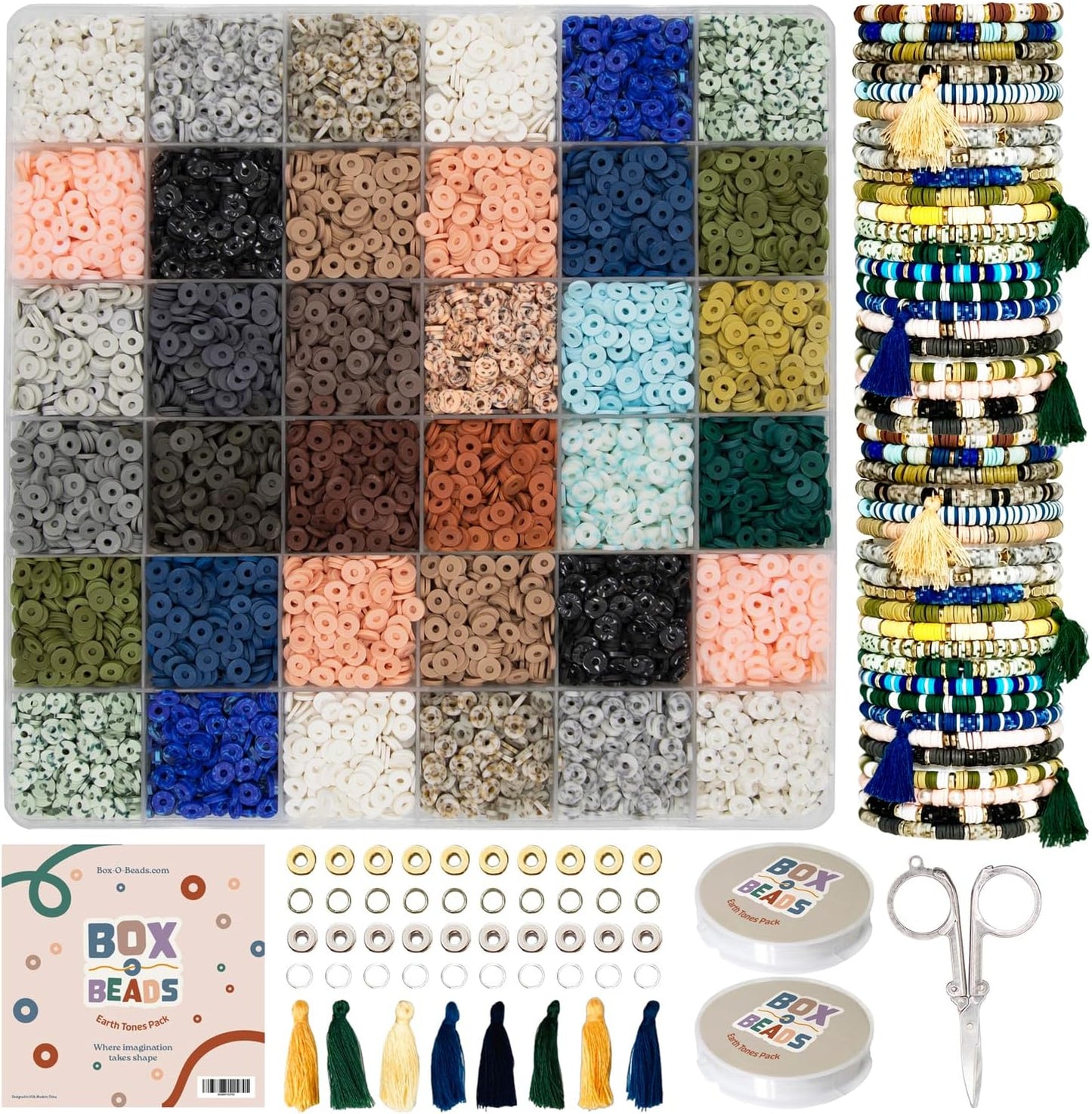Clay Beads Bracelet Making Kit - 6000 Pcs Polymer Clay Heishi Beads for Jewelry Creation, Ideal DIY Kit for Kids & Teens Ages 8-12, Featuring 24 Earth Tone Colors and 6mm Beads