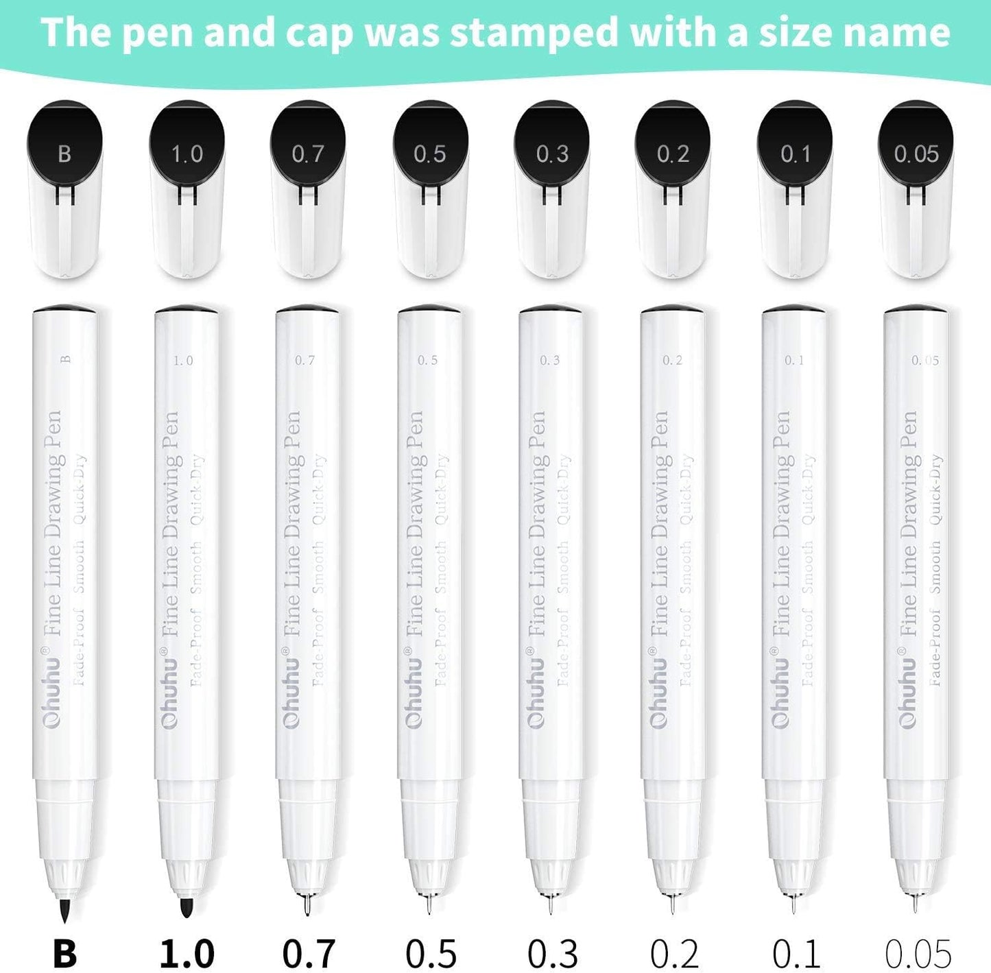 Black Fine liner Drawing Pen Set - 8 Ultra Fine Line Markers-Assorted Tip Sizes, Incl 7 Fine Tips,1 Brush Tip