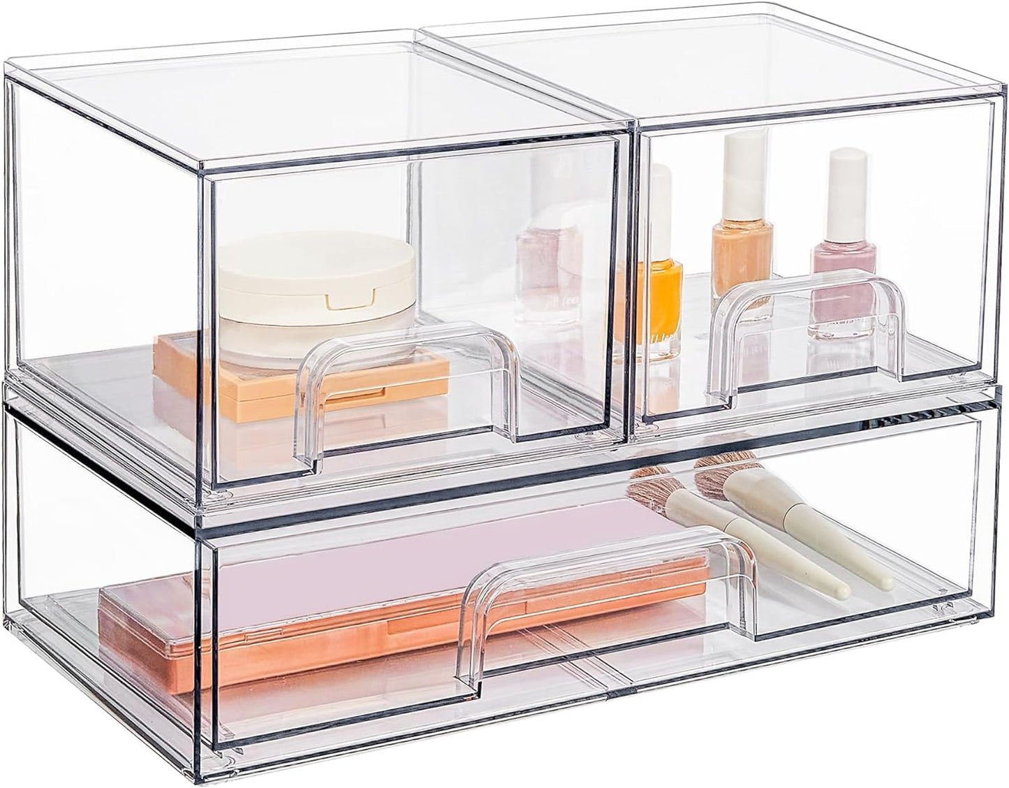 3-Pack Stackable Clear Plastic Drawer Organizers for Makeup and Beauty Supplies