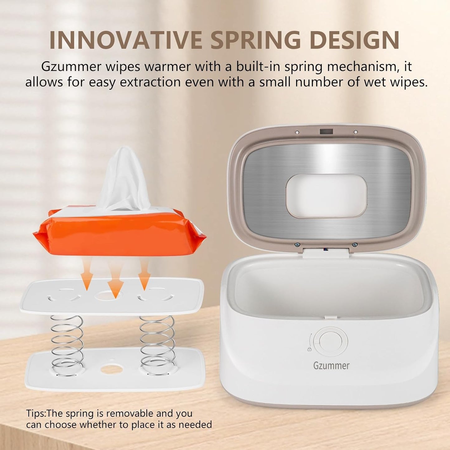 Baby Wipe Warmer - Spring Child Lock Design, Large Capacity Dispenser, Rapid Heating, Temperature Control, Night Light