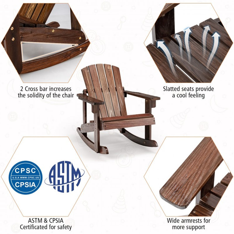 Outdoor Wooden Adirondack Rocking Chair for Children with Slatted Seat Design