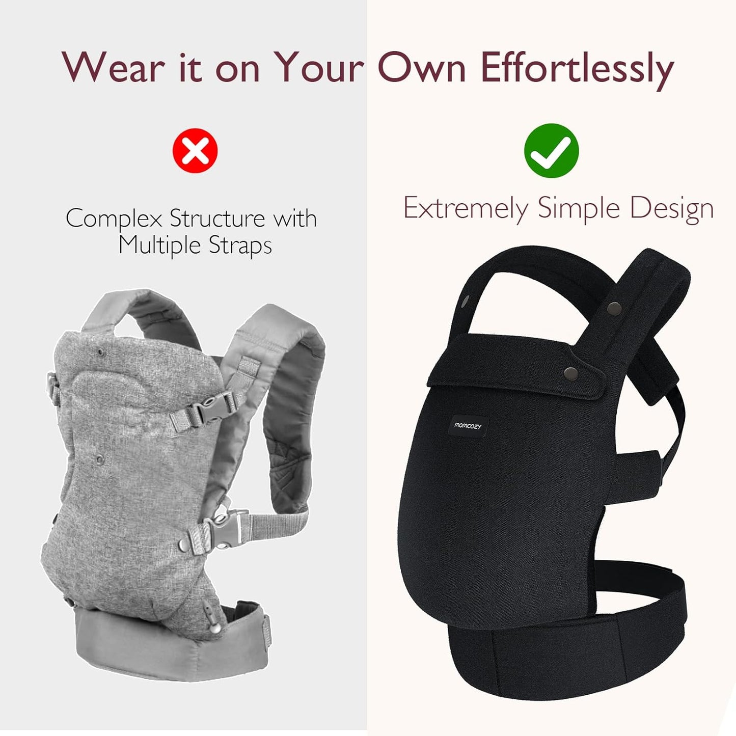 Ergonomic Baby Carrier - Newborn, Toddler, Lightweight Cozy Design, 7-44 lbs, Hands-Free Parenting, Enhanced Lumbar Support