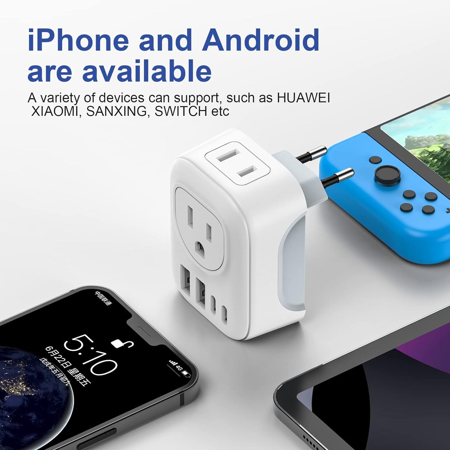 European Travel Plug Adapter Set - 2 Pack International Adapter with Dual Outlets and 4 USB Ports (2 USB-C) - 6-in-1 Type C Charger for US to Europe (Italy, Spain, France)