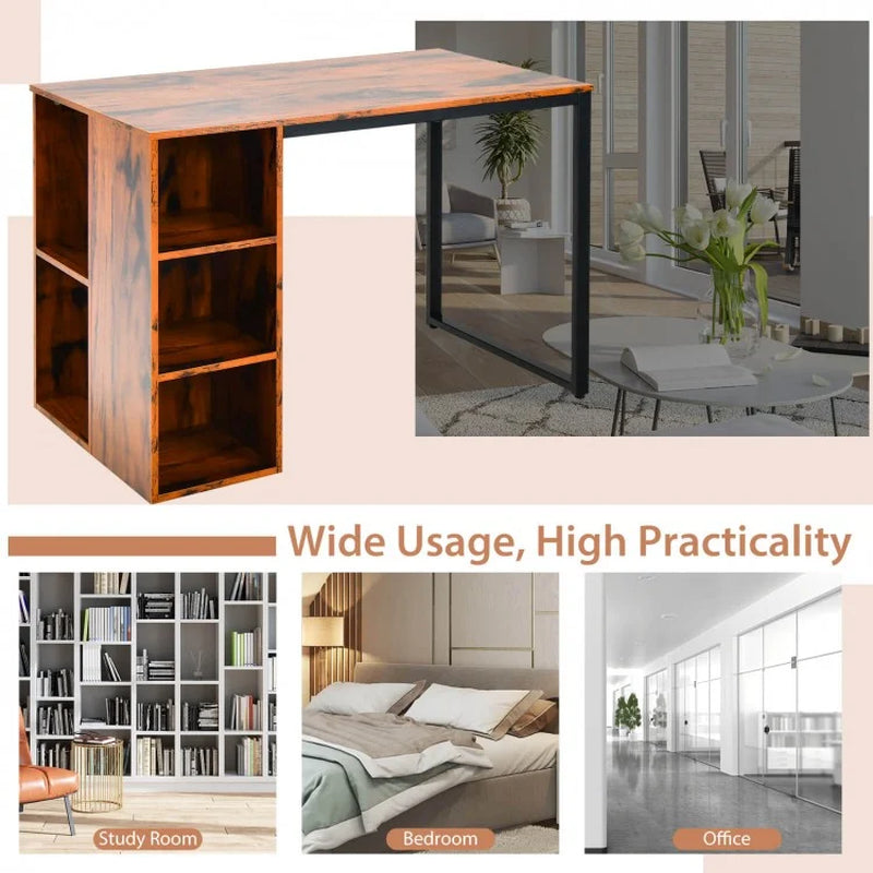 Computer Desk Featuring Five Side Shelves and Sturdy Metal Frame