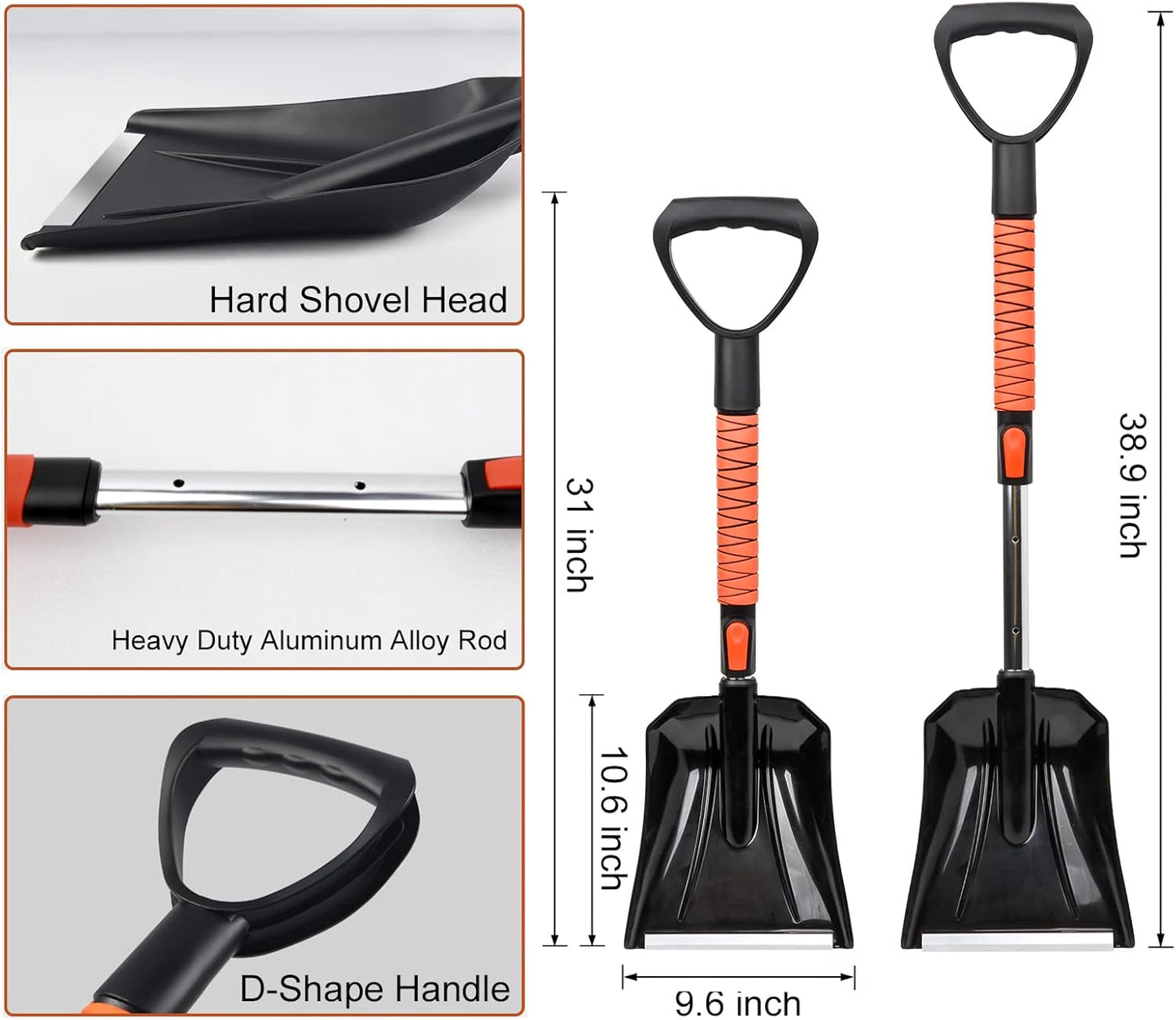 42-Inch Ice Scraper and Extendable Snow Brush - Foam Grip and 180° Pivoting Brush Head for Cars, Trucks, SUVs