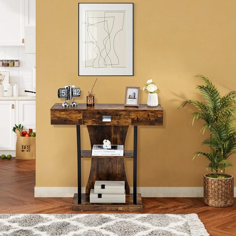 Elegant Console Table with Drawer and Two-Tier Shelving for Entryway and Living Room