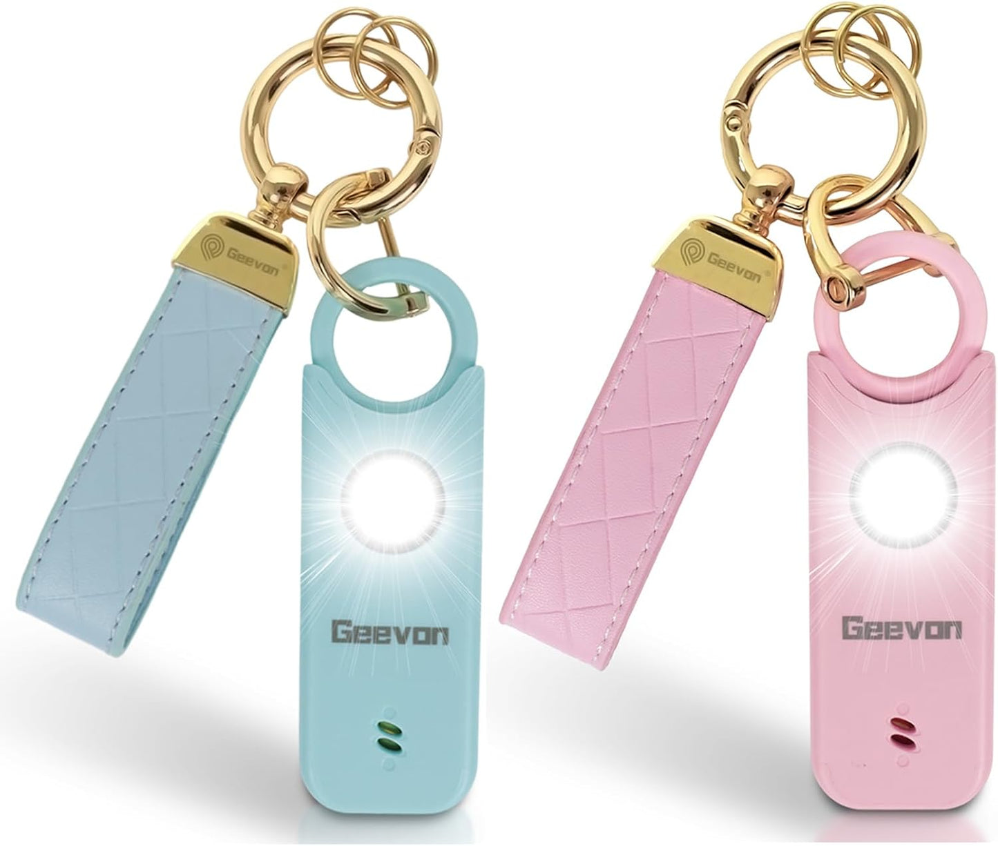 Personal Safety Alarm Set - Women - 135DB Loud Siren with LED Strobe Light, Rechargeable (Mint & Pink)