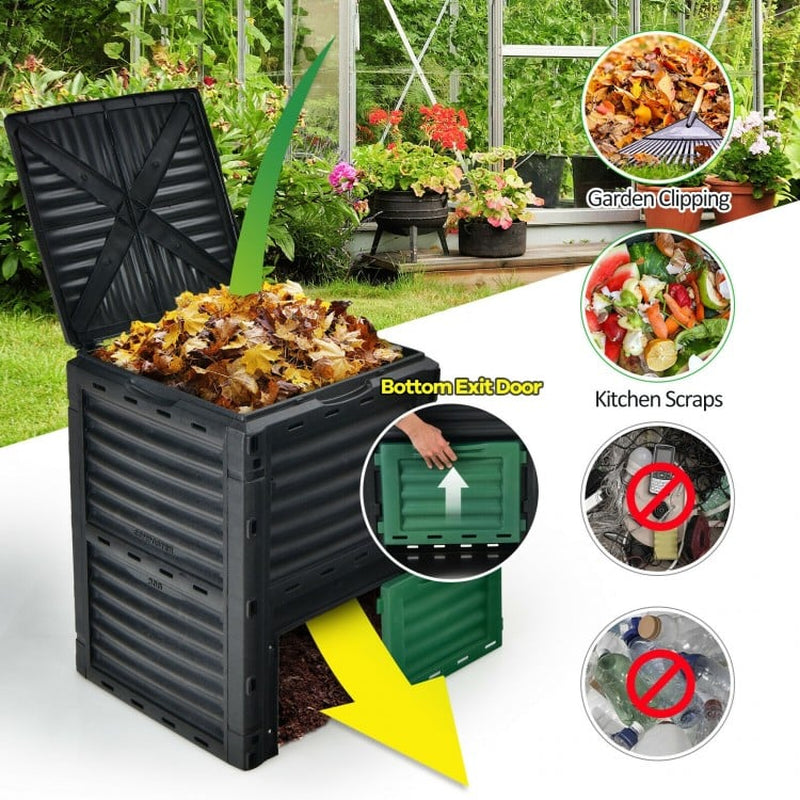 80-Gallon Outdoor Compost Bin with Large Access Lid and Bottom Access Door