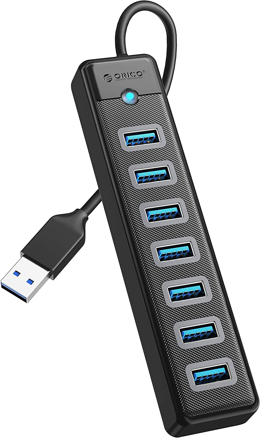 7-Port USB 3.0 Hub with 3.28Ft Extension Cable, 5Gbps High-Speed Data Transfer USB Splitter for Laptops, PCs, Flash Drives, Printers, Mobile HDDs