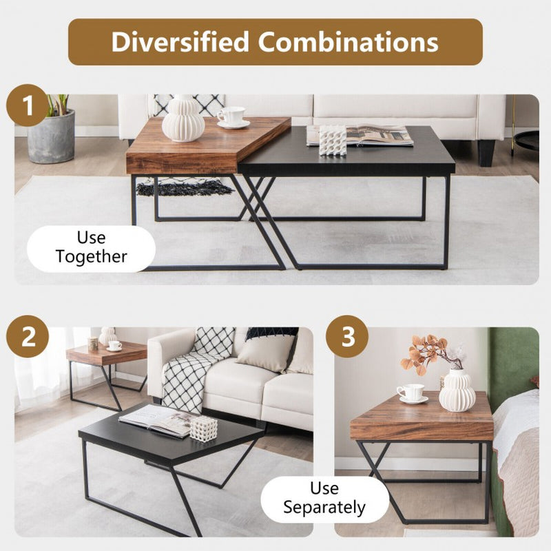 Coffee Table Duo with Powder-Coated Metal Legs