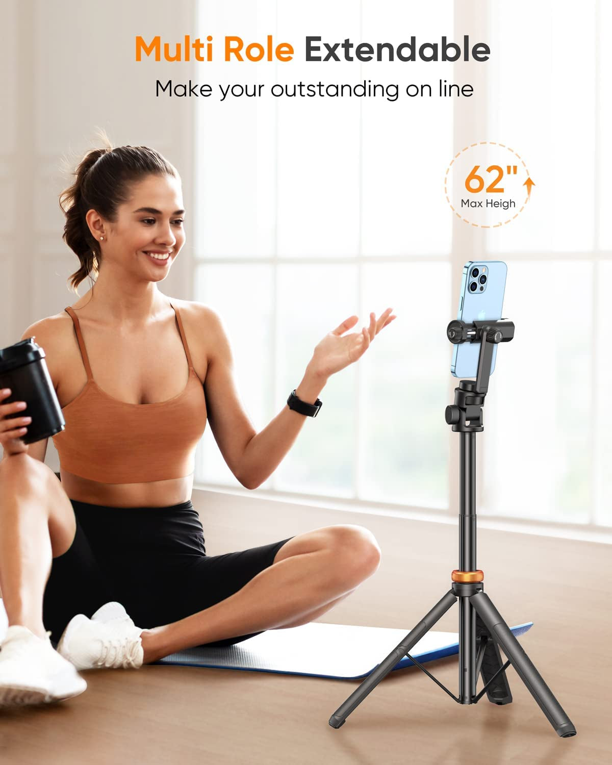 62" Phone Tripod, Tripod for iPhone, Selfie Stick Tripod with Remote, Extendable Phone Tripod Stand, Travel, Compatible with Iphone/Android