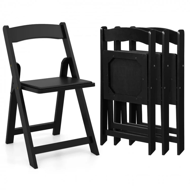 Set of 4 Foldable Dining Chairs with Rubberwood Legs and Cushioned Seats