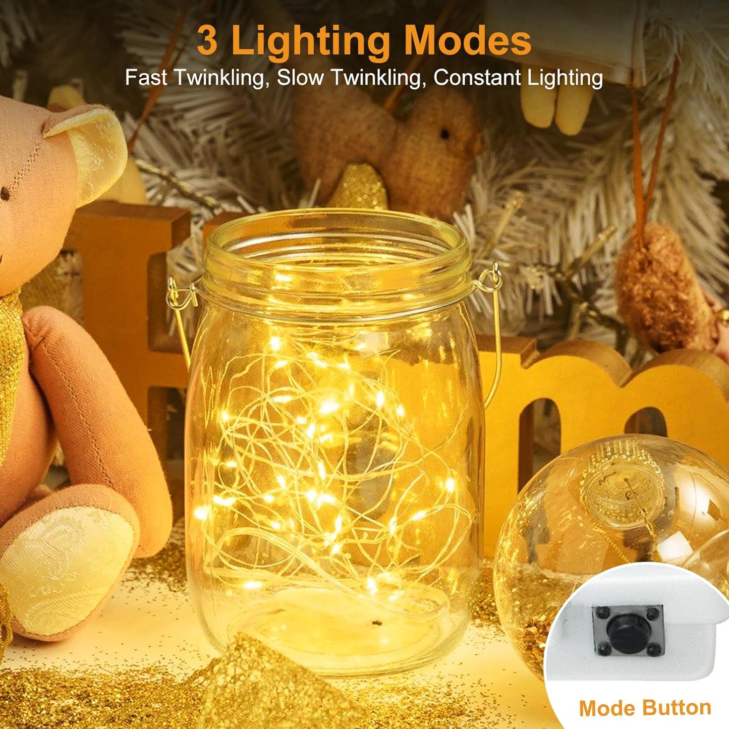 12-Pack 7FT 20LED Battery-Powered Fairy Lights with 3 Modes - Waterproof Silver Wire Mini String Lights for Indoor Mason Jar DIY, Wedding, and Christmas Decor in Warm White