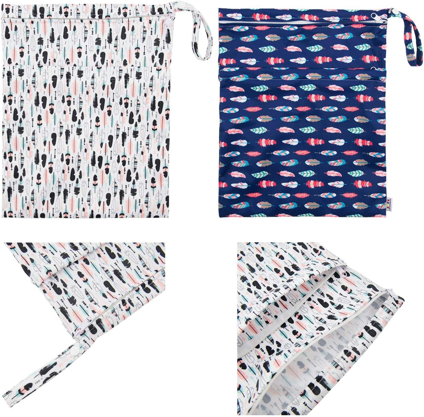 Reusable Waterproof Baby Wet/Dry Bags - Dual Zippered Pockets - 2 Pack for Travel