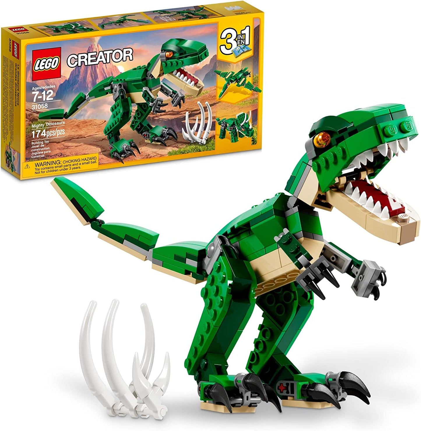 3-in-1 Transforming Dinosaur Toy Set: T. Rex, Triceratops, and Pterodactyl Figures - Ideal Gift for Children Aged 7-12, Model 31058