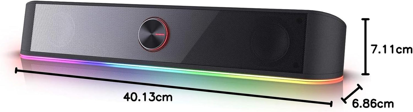 RGB Desktop Soundbar - 2.0 Channel Computer Speaker with Dynamic Audio-Light Sync, Touch-Control Backlit Volume Knob, USB Powered with 3.5mm Cable