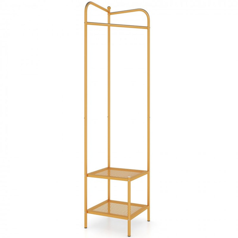Corner Coat Rack with Top Hanger and Dual Mesh Shelves for Entryway, Hallway, Living Room, and Bedroom