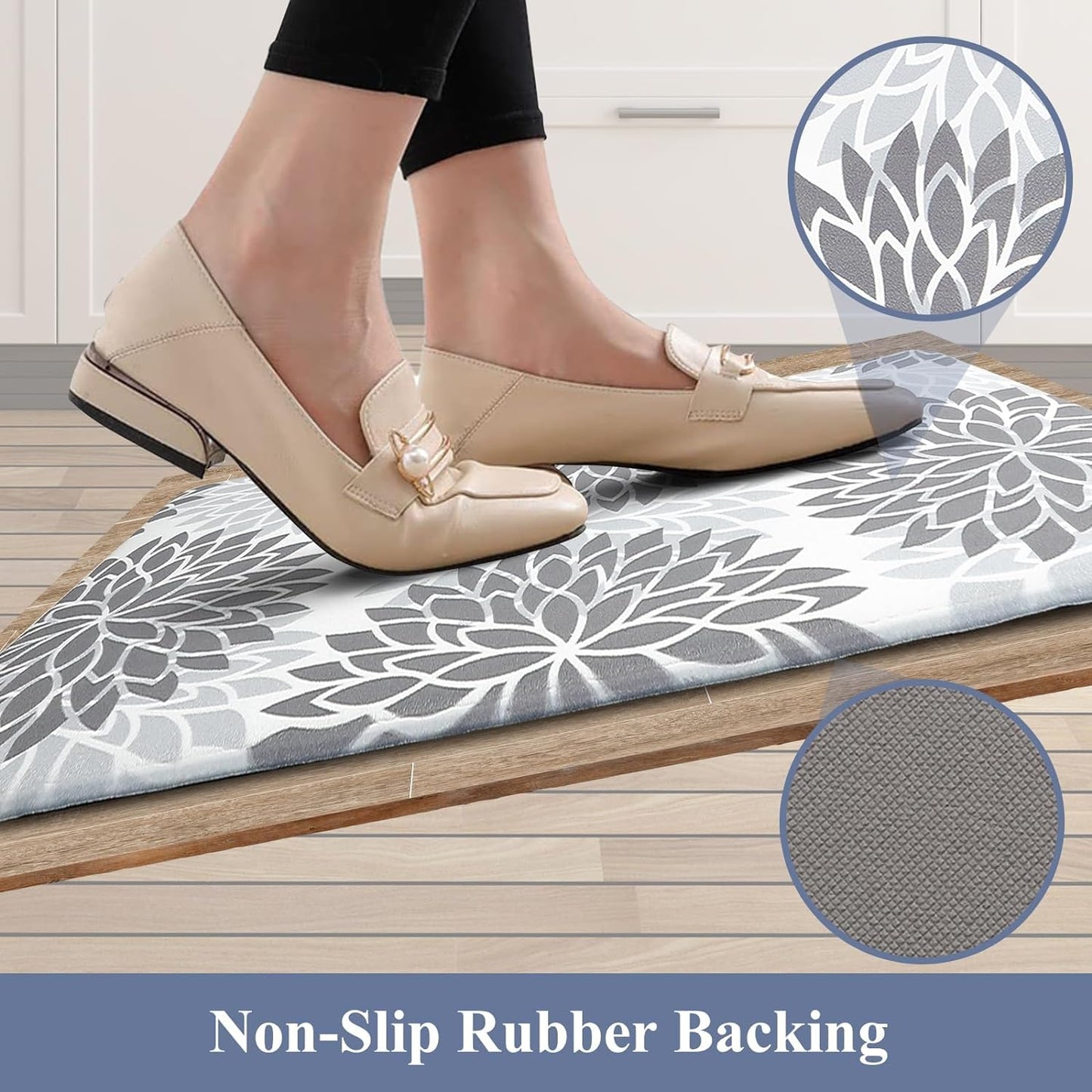 Anti-Fatigue Kitchen Rug Set - 2-Piece Non-Skid Cushioned Floor Mats (17" x 48" & 17" x 28") - Waterproof Runner Mats