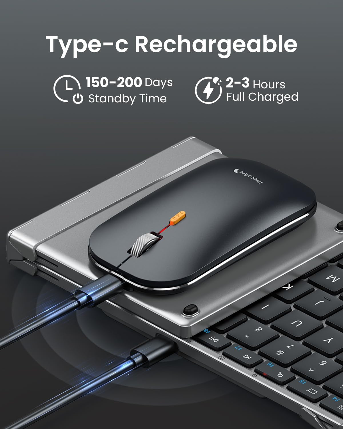 XKM01 Foldable Bluetooth Keyboard and Mouse Combo for Business and Travel, Dual Connectivity (2.4G + Bluetooth), Full-Size Portable Design for Laptops and Tablets (Space Gray)