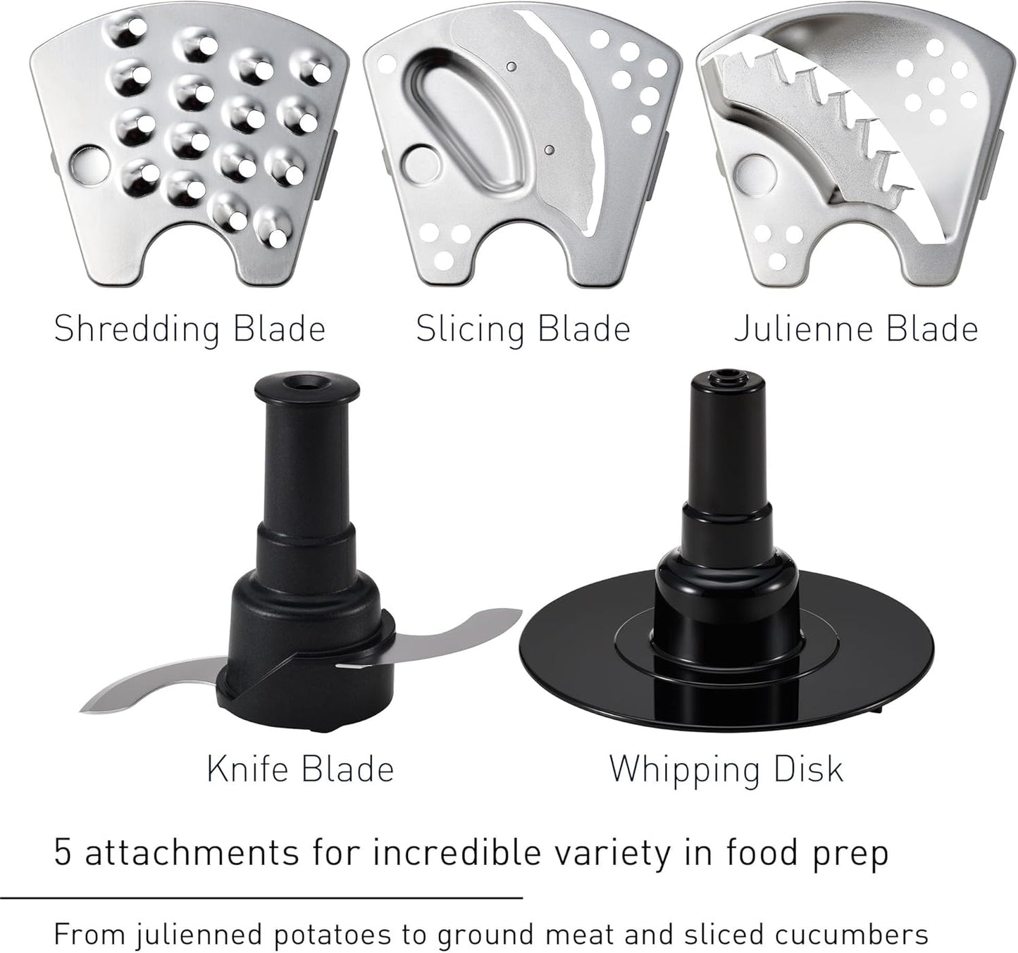 10-Cup Compact Food Processor with 4 Blades, Whipping Disc, and Storage Stand, 800W Maximum Power