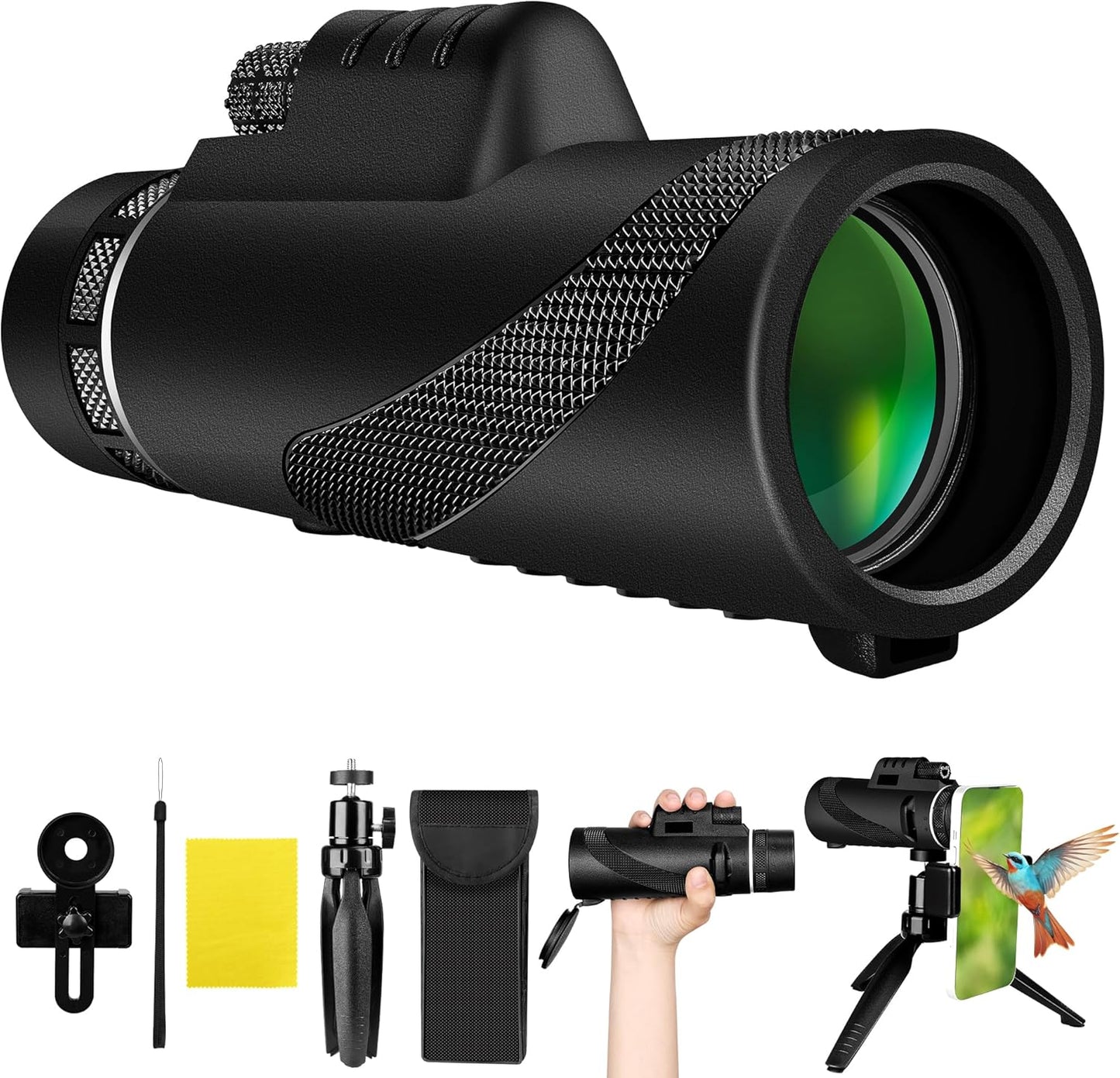 40X60 Monocular Telescope - Smartphone Holder and Tripod - Compact, Waterproof, HD Optics - BAK4 Prisms and FMC Lens