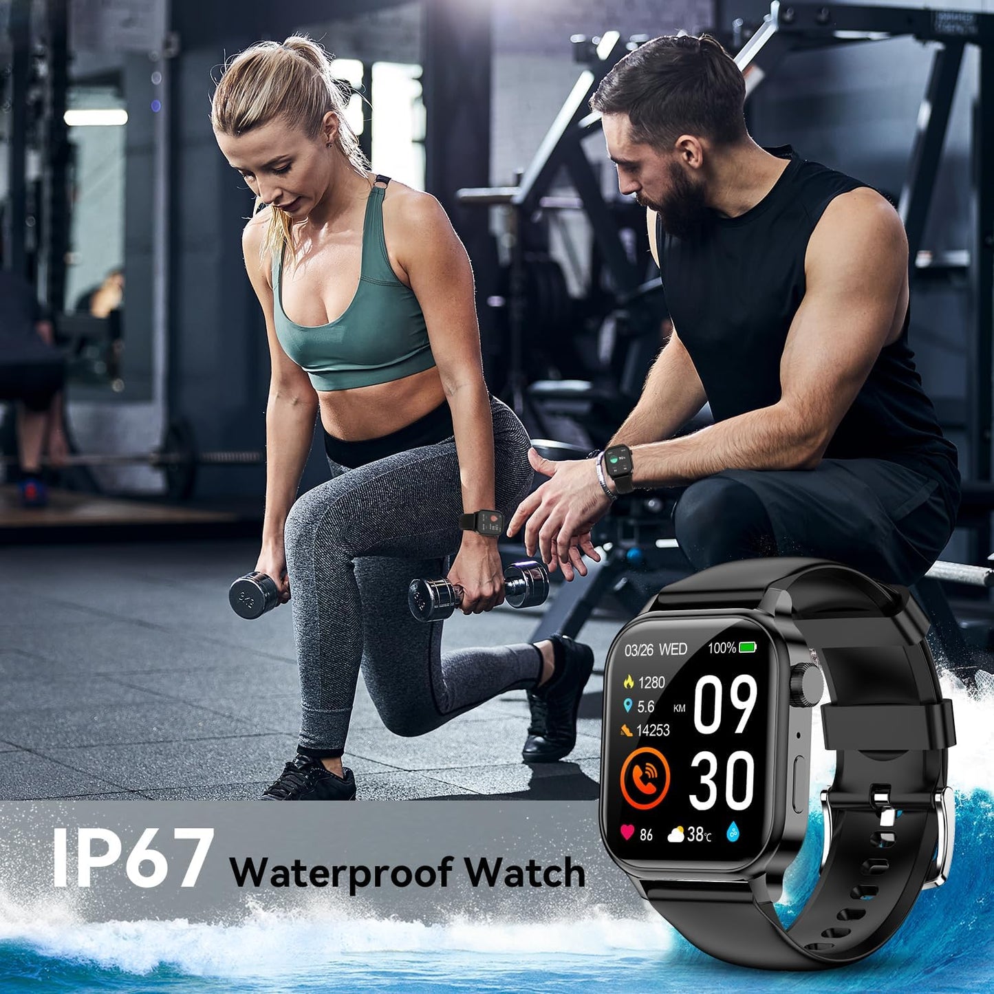 Premium Bluetooth Smart Watch for Men and Women - 1.85" HD Touch Screen Fitness Tracker with IP67 Waterproof Rating, Heart Rate and Sleep Monitoring, 100+ Sports Modes, Compatible with iOS and Android (Black)