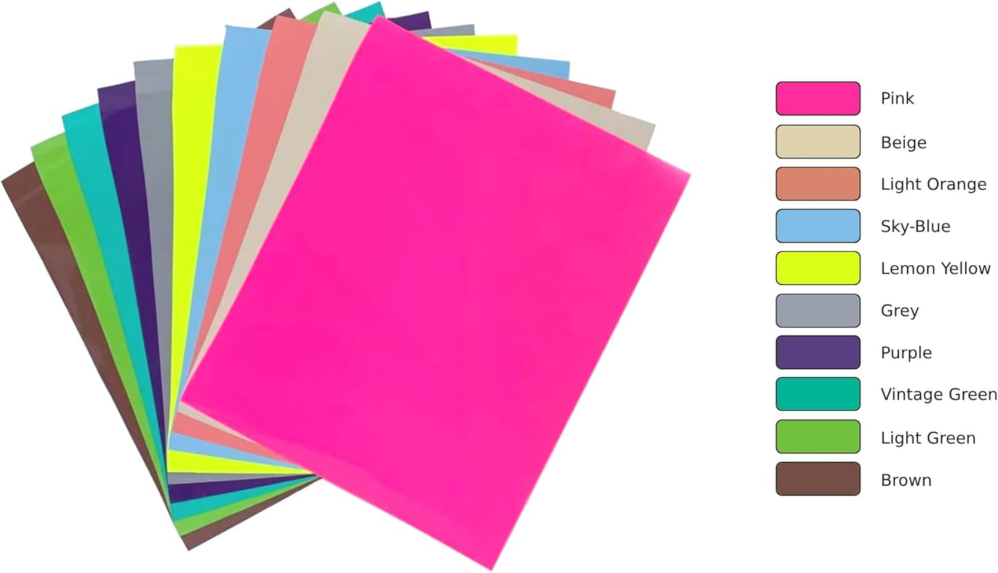 DIY T-Shirts 3D Puff Heat Transfer Vinyl - 12" x 10" Foaming HTV Press Film - 10 Assorted Color Sheets