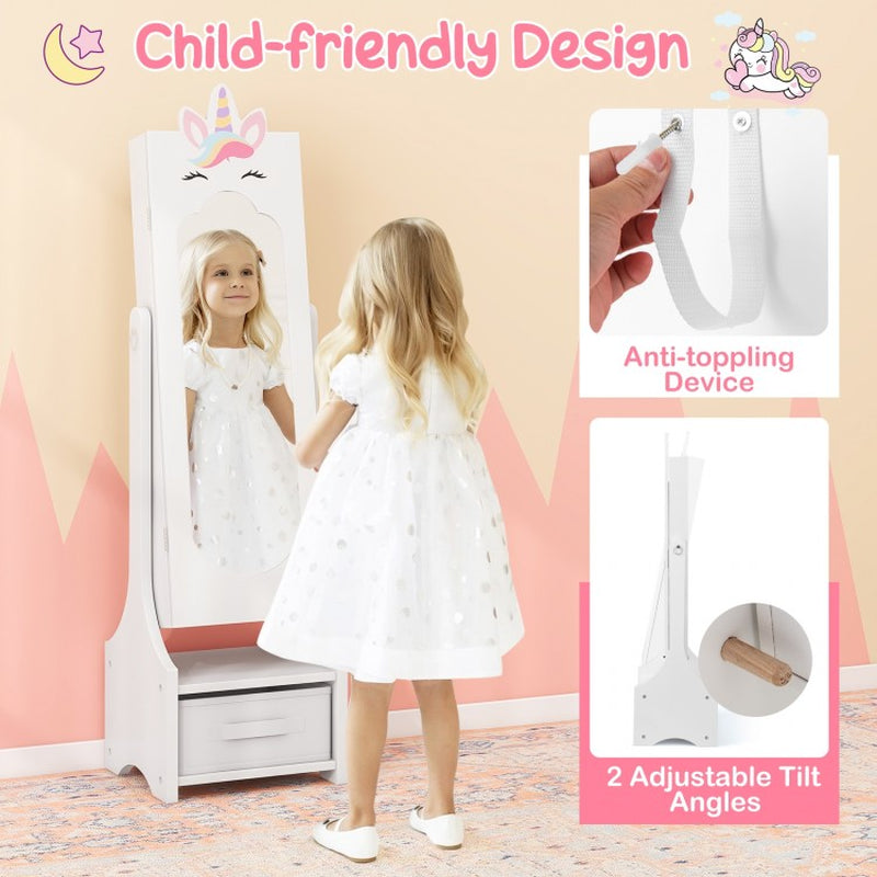 Children's Jewelry Cabinet with Full-Length Mirror for Bedrooms and Playrooms