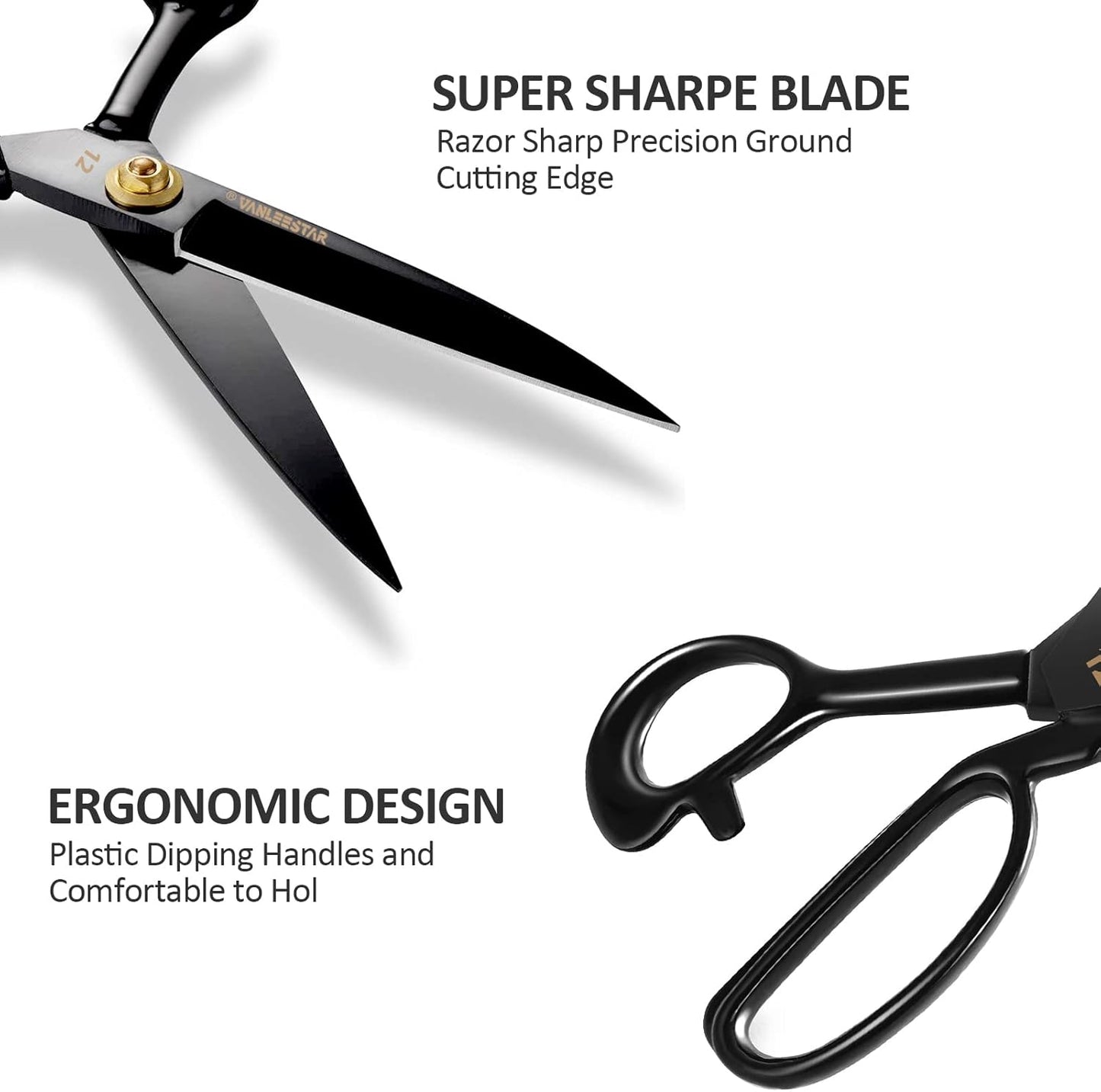 12-Inch Professional Fabric Scissors - High Carbon Steel Heavy Duty Cutting Shears for Fabric, Leather, and Raw Materials (Right Hand, Black)