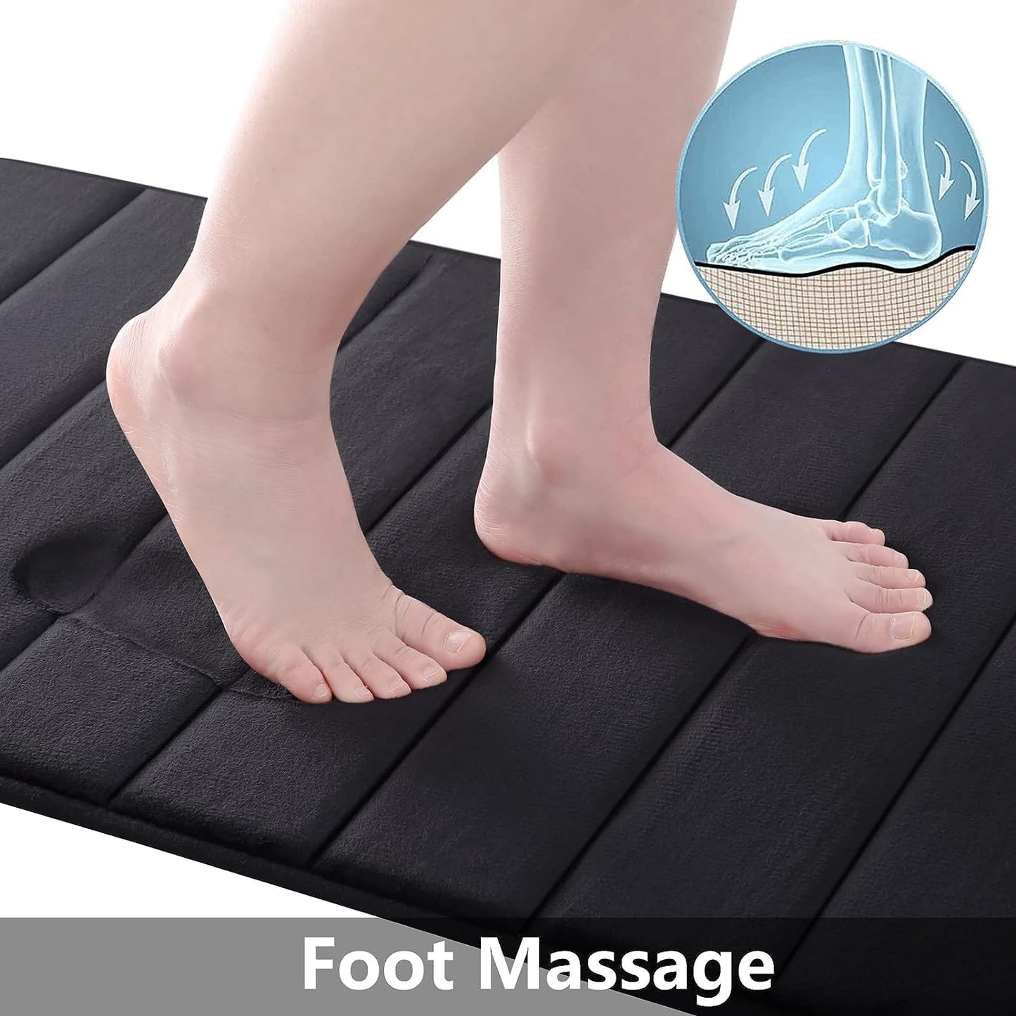 Memory Foam Non-Slip Bath Mat with Absorbent Rubber Backing for Kitchen and Bathroom Floors, 16" x 24", Black
