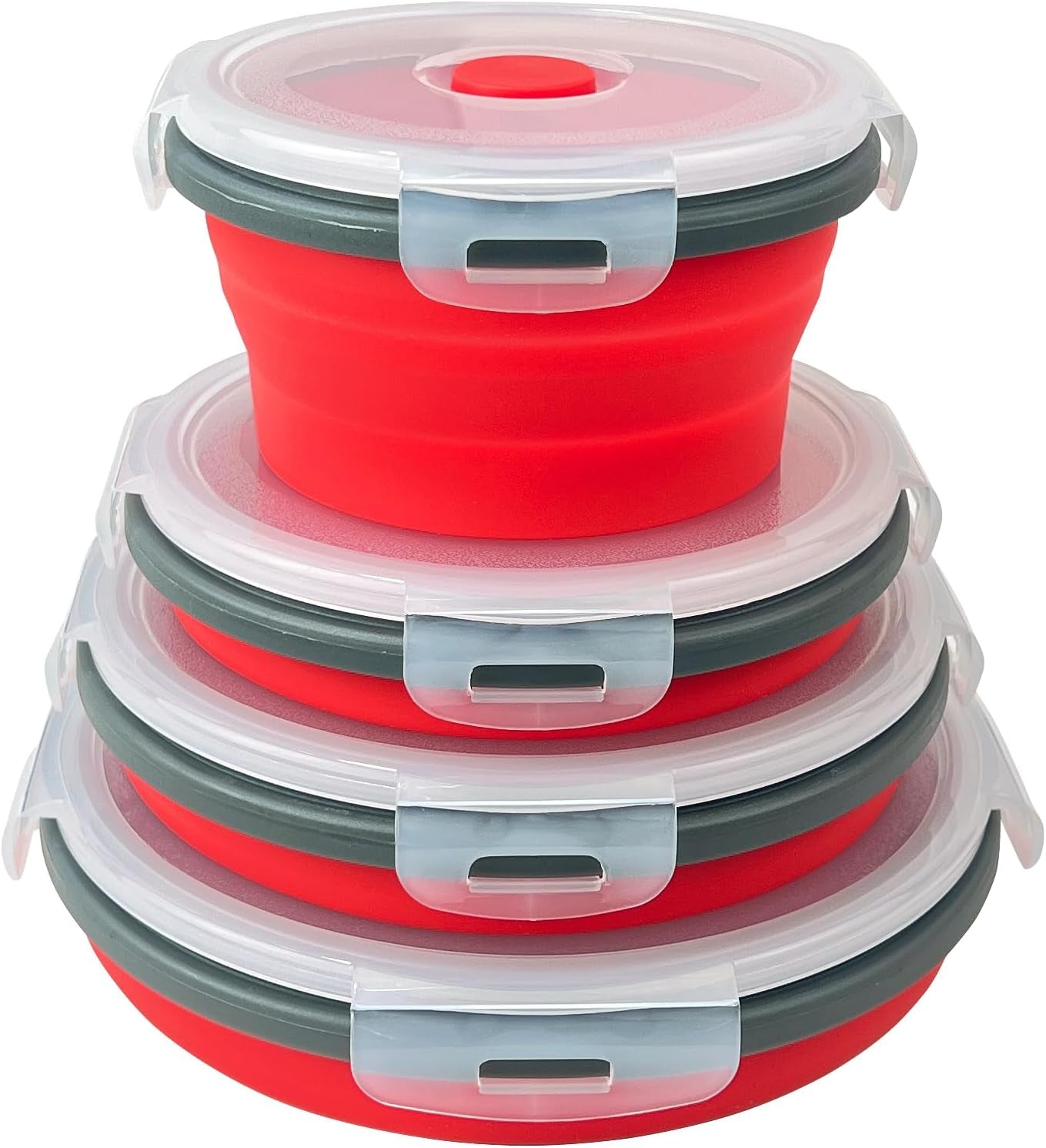 4-Piece Set of Collapsible Leakproof Silicone Food Storage Containers with Lids - Microwave and Dishwasher Safe