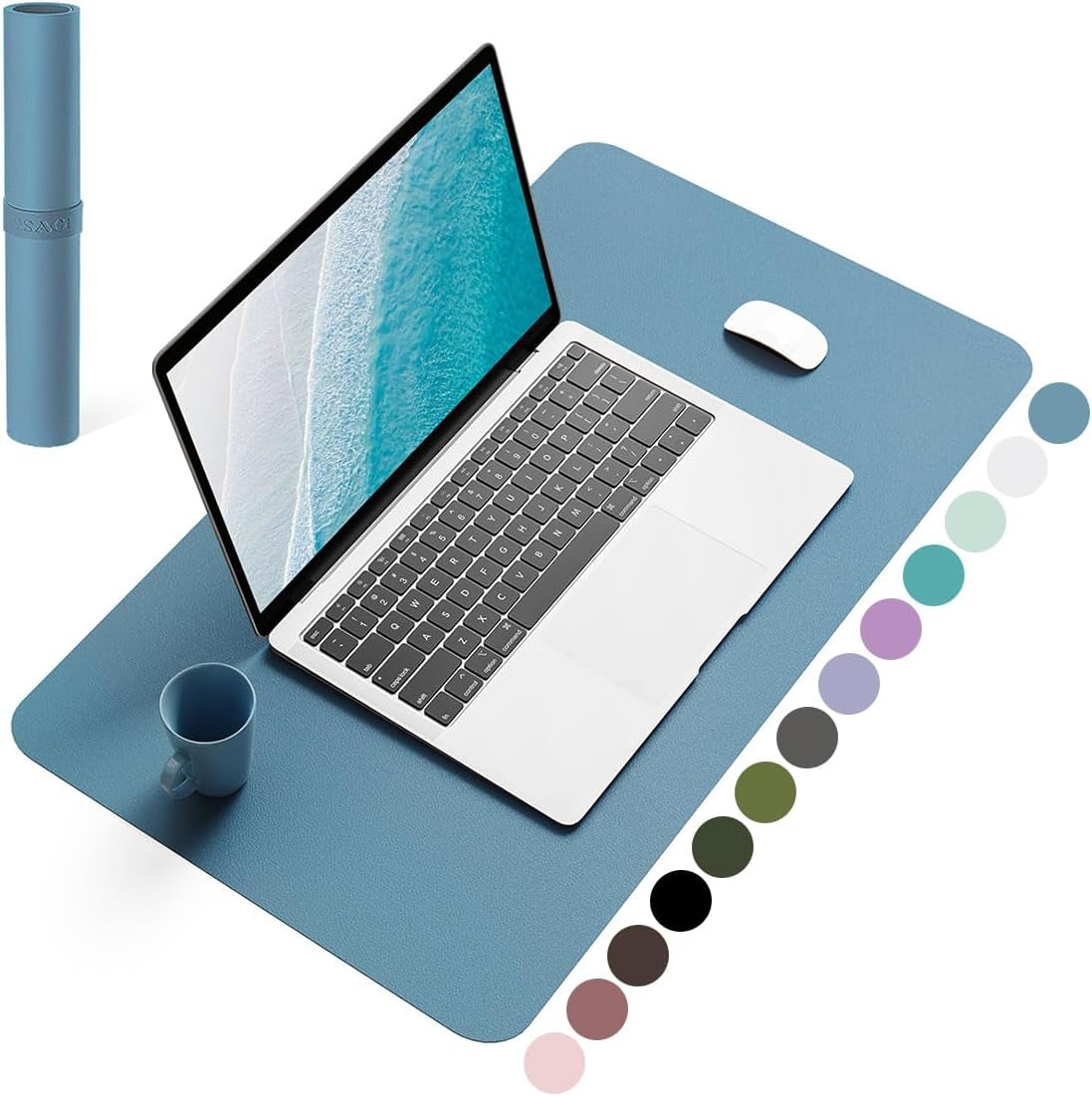 Non-Slip Waterproof PVC Leather Desk Pad, Ultra-Thin Large Mouse Pad, Easy-Clean Writing Mat (Olive Green, 31.5" x 15.7")