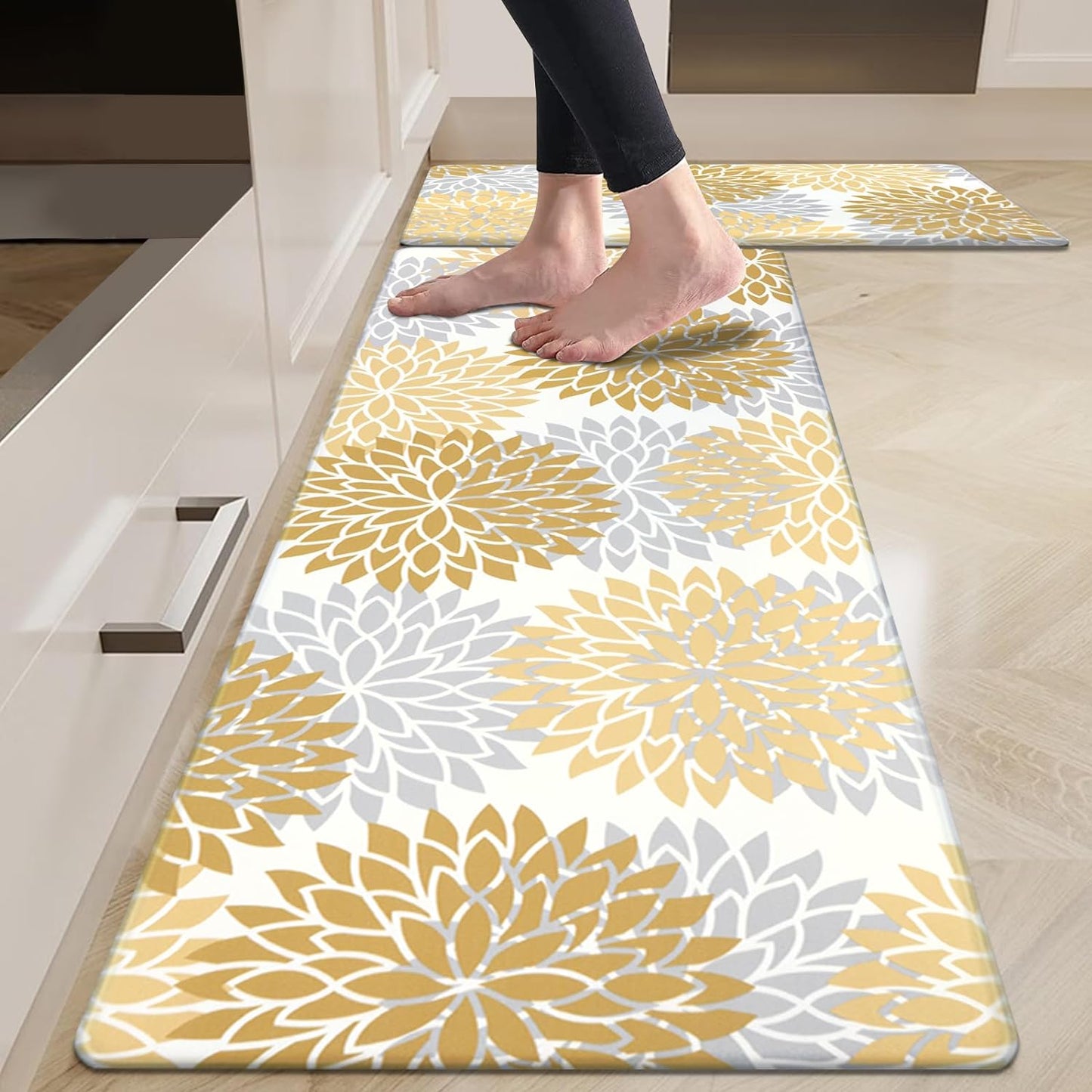 Anti-Fatigue Kitchen Rug Set - 2-Piece Non-Skid Cushioned Floor Mats (17" x 48" & 17" x 28") - Waterproof Runner Mats