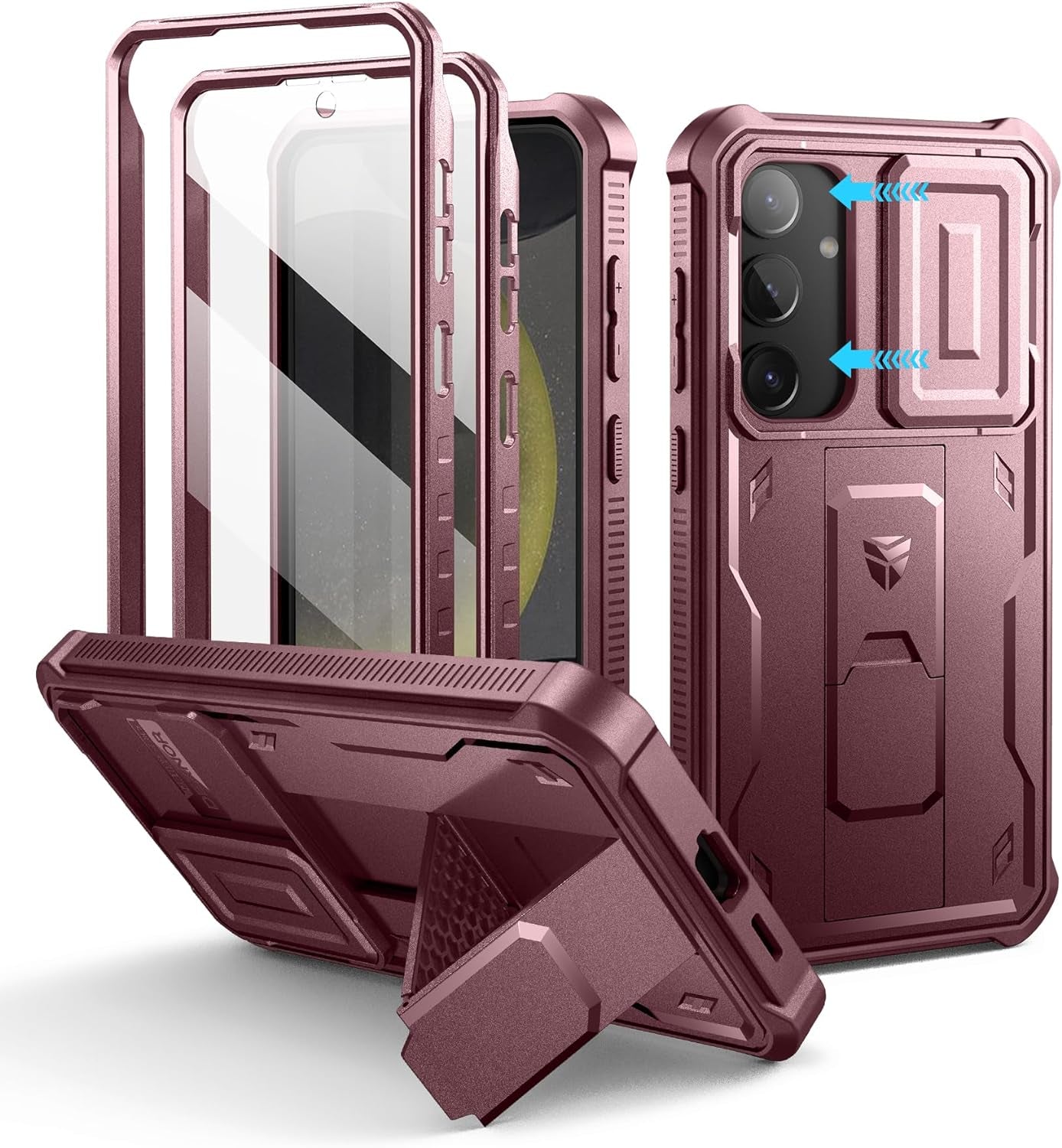 Samsung Galaxy S24 Ultra Heavy-Duty Rugged Case with Built-In Slide Camera Cover, Screen Protector, and Kickstand - Black