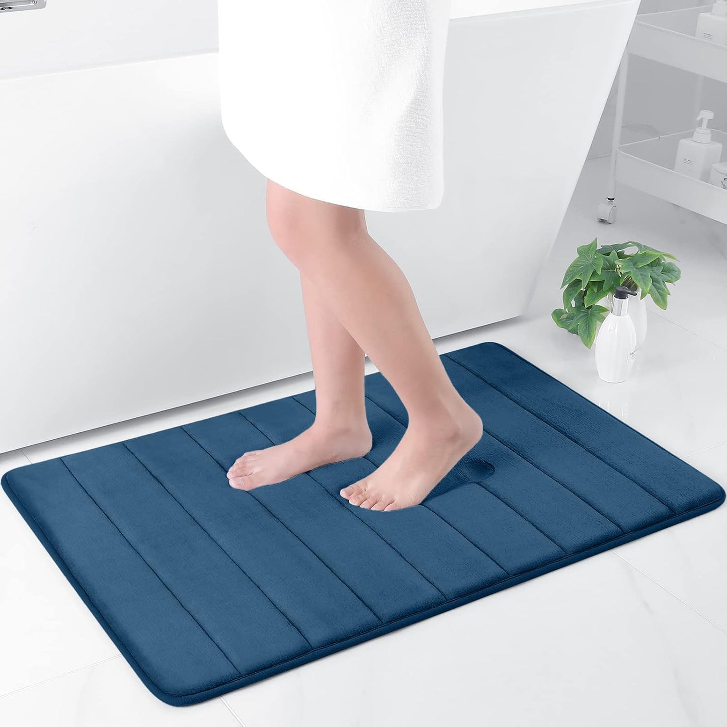 Memory Foam Non-Slip Bath Mat with Absorbent Rubber Backing for Kitchen and Bathroom Floors, 16" x 24", Black