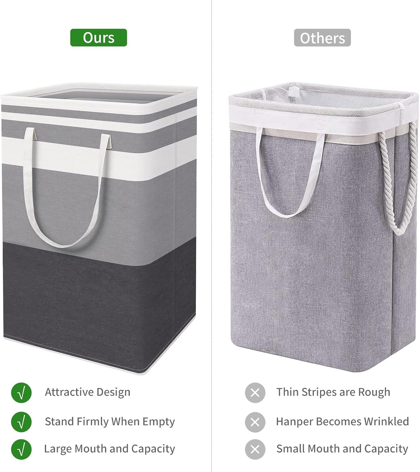 3-Pack Collapsible Large Laundry Baskets, 75L Waterproof Storage Hamper with Easy Carry Handles(Gradient Grey)