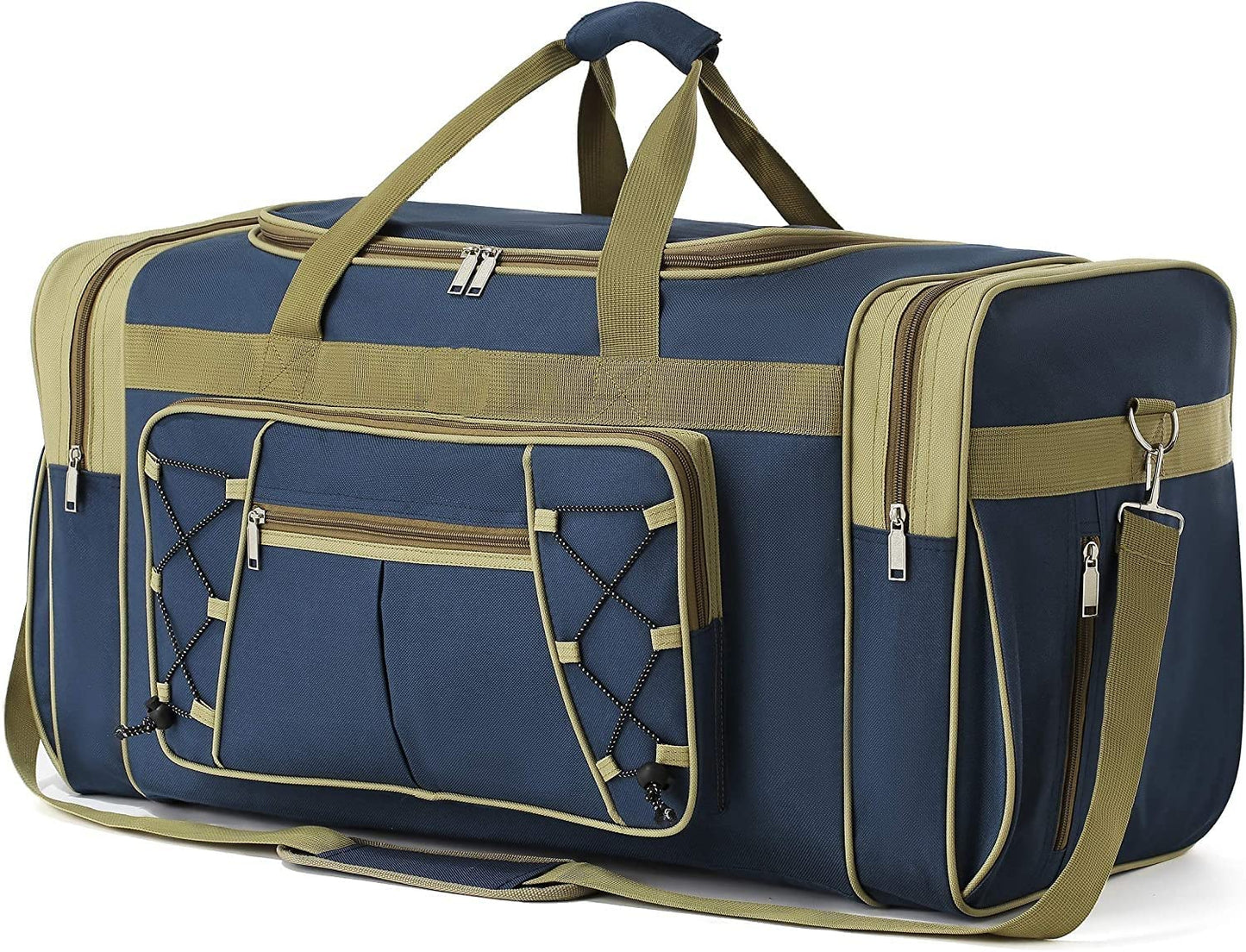 Extra Large Lightweight Oxford Travel Duffle Bag for Men and Women - Waterproof Weekender Overnight Carry-On Luggage (26", Blue Gold)