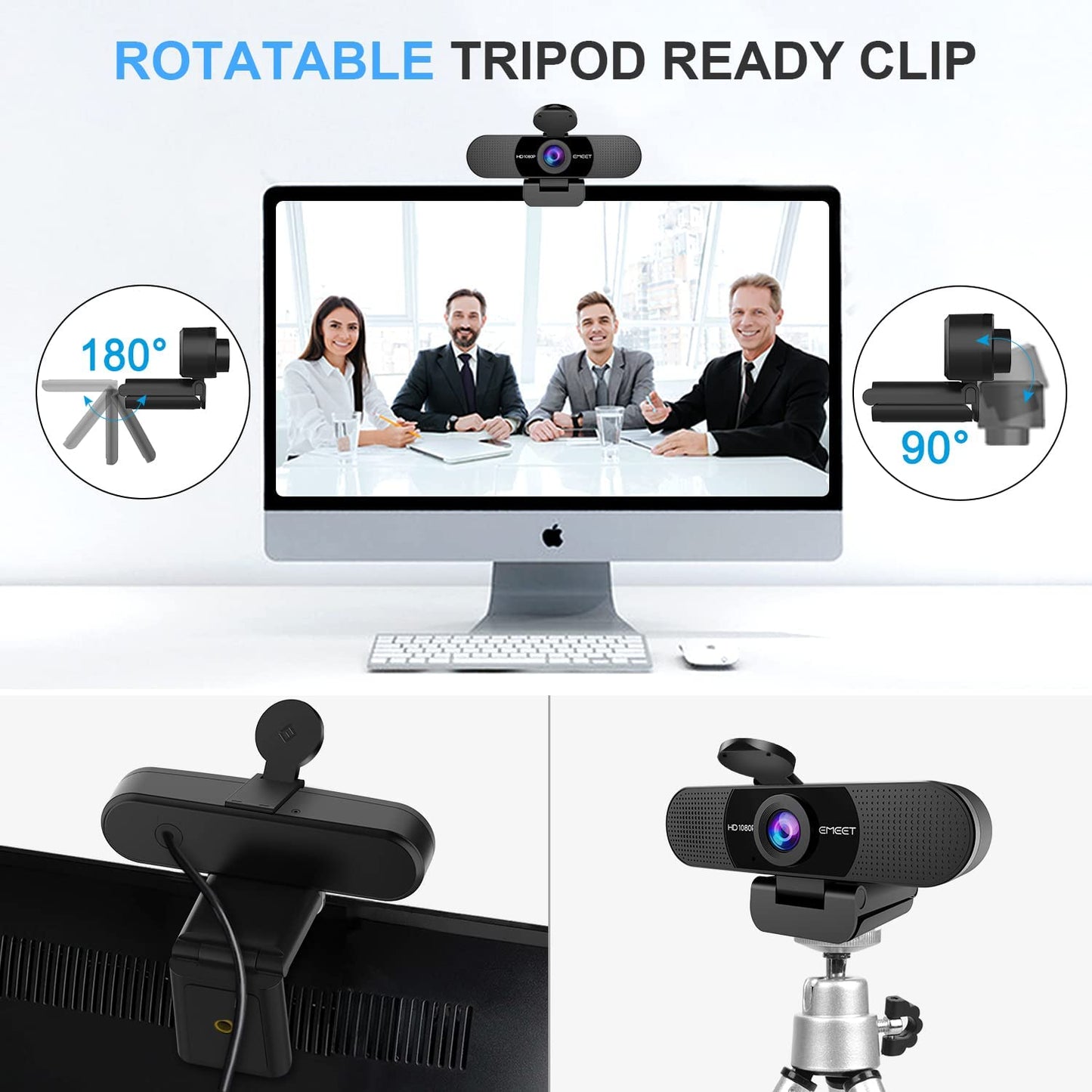 Webcam with Dual Microphones, 90° FOV, USB Plug Play-Online Conferencing and Streaming - Laptop and PC