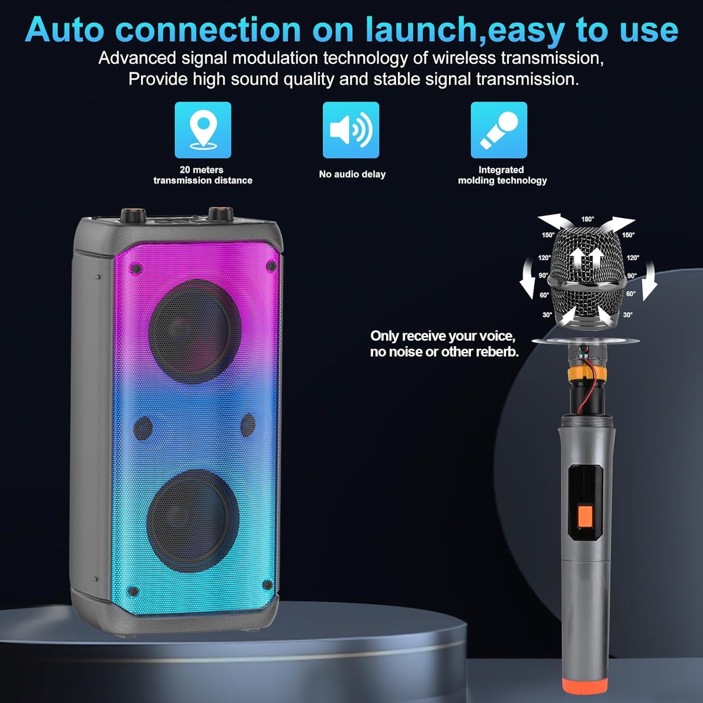 80W Peak Wireless Bluetooth Speaker - Subwoofer, TWS Portable Outdoor Party Speaker, Deep Bass, LED Lights, Loud Stereo Sound, Mic