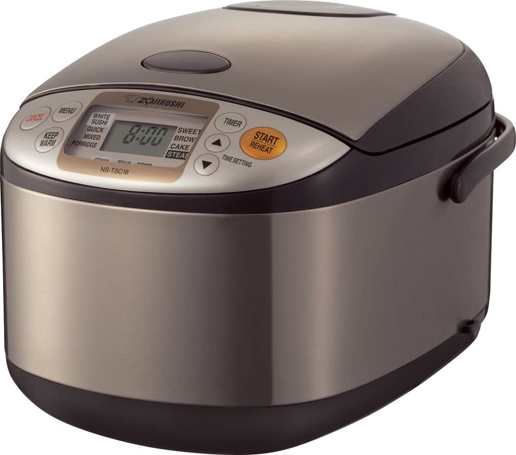 Rice Cooker and Warmer, 10-Cup Capacity, Stainless Steel Finish, Brown