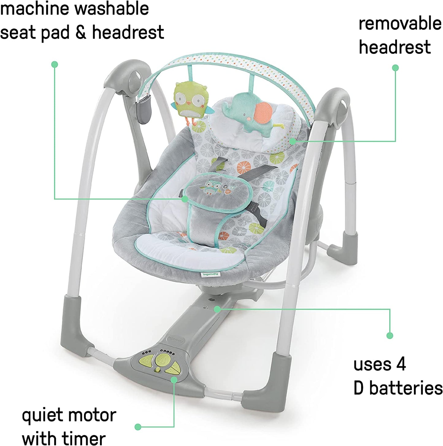 5-Speed Portable Baby Swing with Music, Nature Sounds, and Energy-Efficient Technology for Infants 0-9 Months