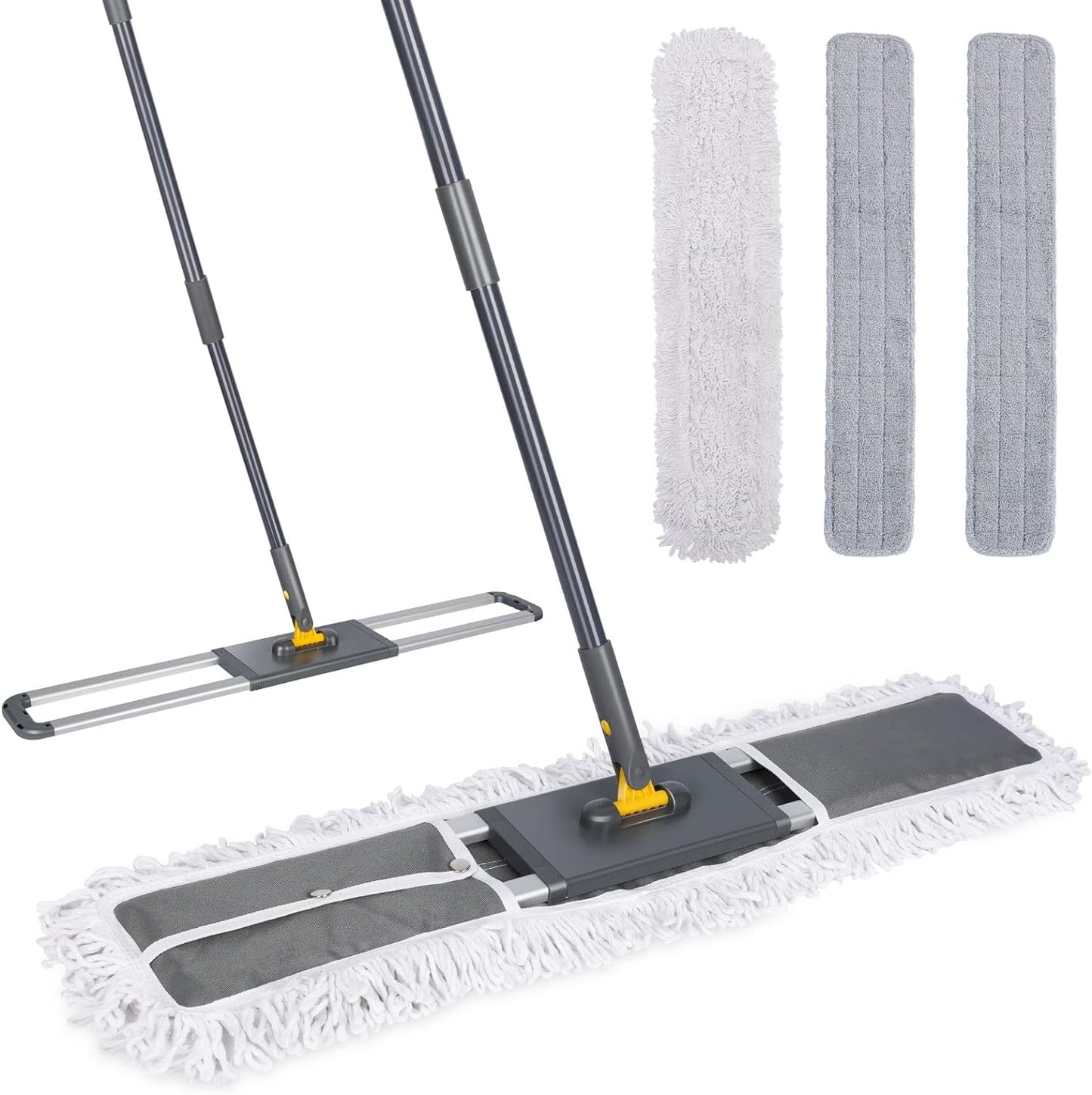 Self-Wringing Microfiber Flat Mop with 6 Washable Pads - Hands-Free Cleaning Solution for Hardwood, Laminate, and Tile Floors - Grey