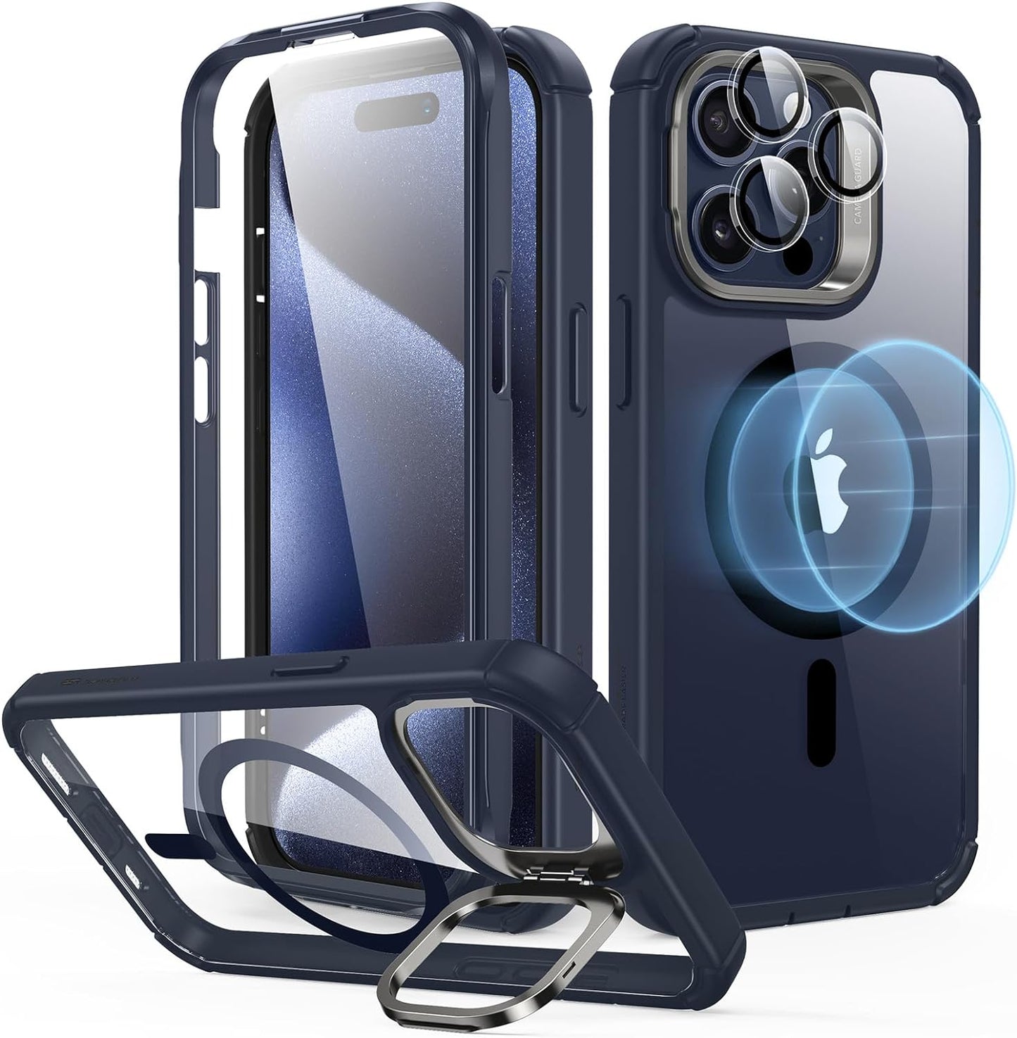 iPhone 15 Pro Max Armor Series Case: Full-Body Shockproof MagSafe Protection with Built-In Stash Stand and Individual Lens Protectors - Black