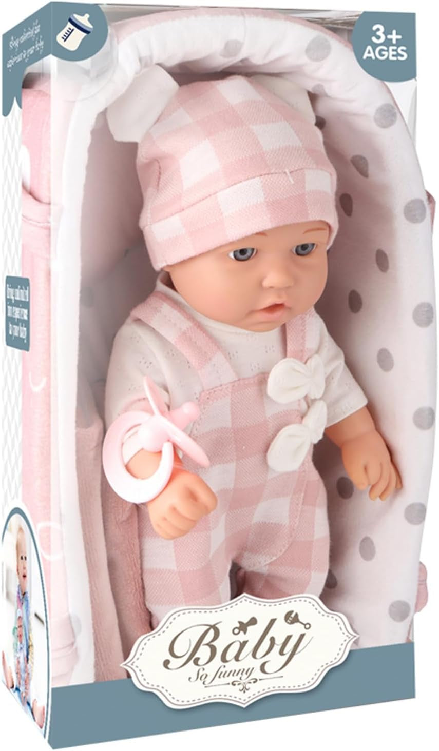 12-Inch Baby Doll Set with Clothing, Bassinet, Hat, Pillow, Blanket, and Pacifier