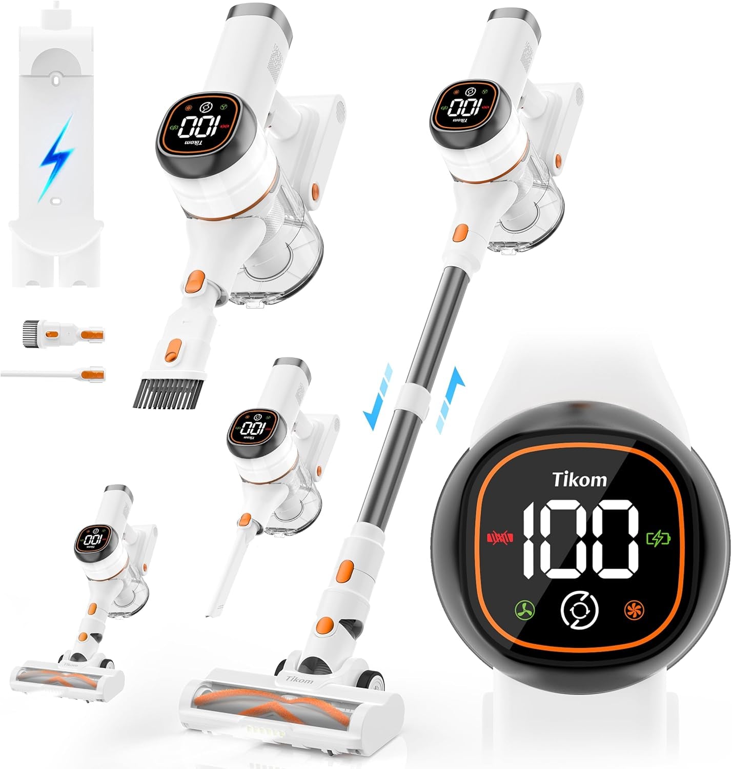 Cordless Stick Vacuum Cleaner V500 - 40000Pa/450W with LED Touch Screen, Wall-Mounted Charging Dock, Anti-Tangle Technology, Lightweight Handheld Design