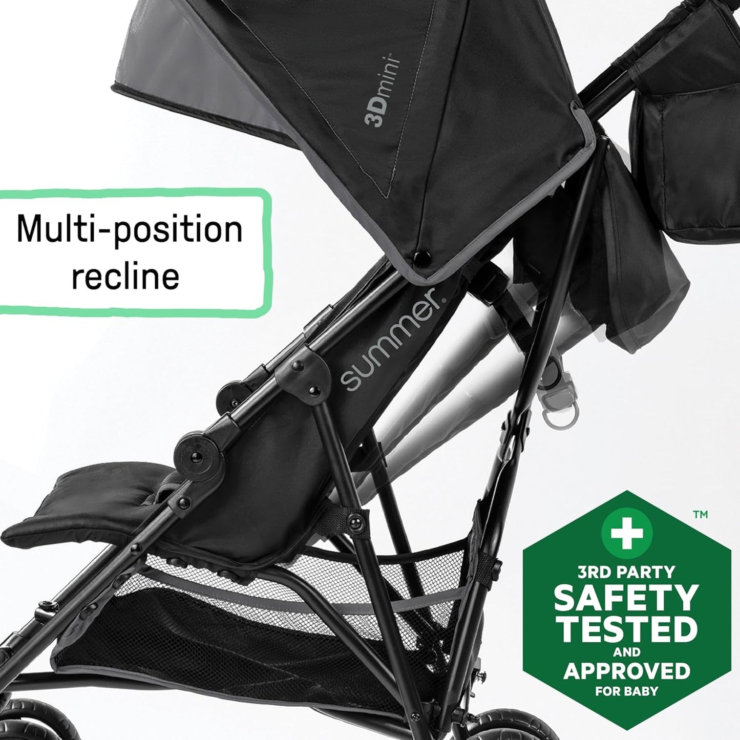 Infant 3D Mini Lightweight Stroller - Compact Fold, Multi-Position Recline, Canopy, Summer Pop-Out Sun Visor - Gray