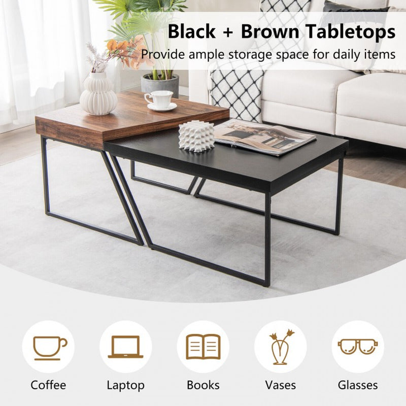 Coffee Table Duo with Powder-Coated Metal Legs
