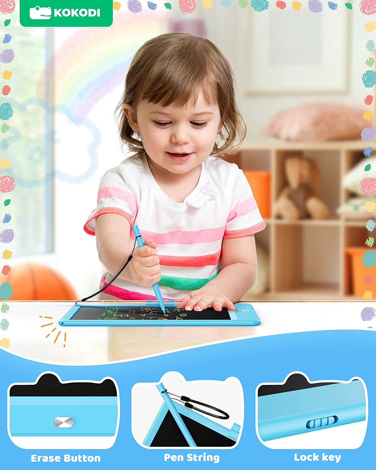 10-Inch LCD Writing Tablet for Kids, Erasable Doodle Board for Ages 3-6, Educational Travel Toy for Boys and Girls