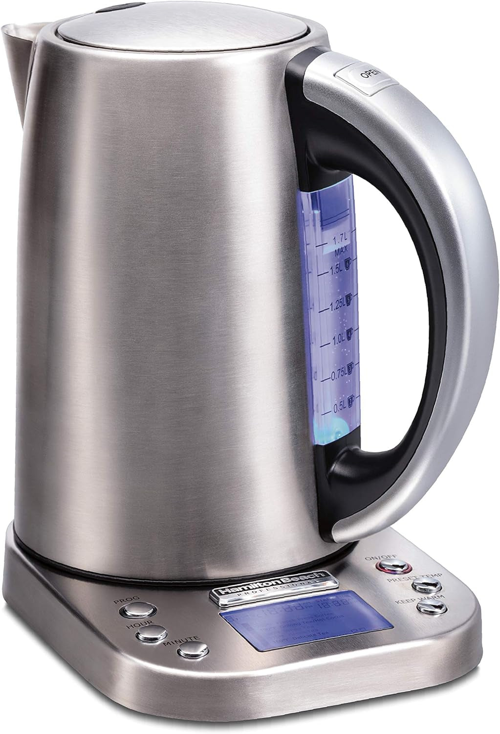 Hamilton Beach 41028 Professional Electric Kettle with Digital Controls, Six Preset Temperatures, LCD Display, 1500 Watts, Silver