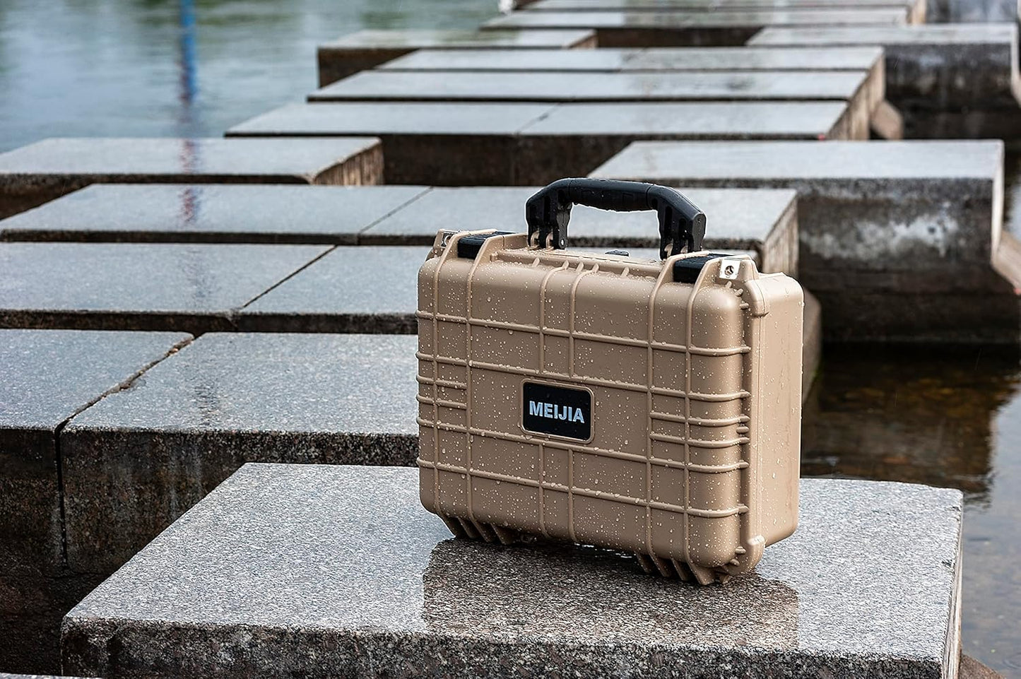 Portable All-Weather Waterproof Camera Case - Customizable Foam Insert - Drones, Equipment, Firearms, 15.98 x 12.99 x 6.85 Inches (Desert Tan)